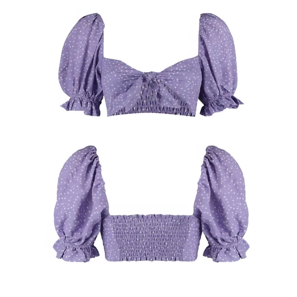 For Love And Lemons Purple White Polka Dot Chelsea Crop Top Size Large NWT - Picture 3 of 8